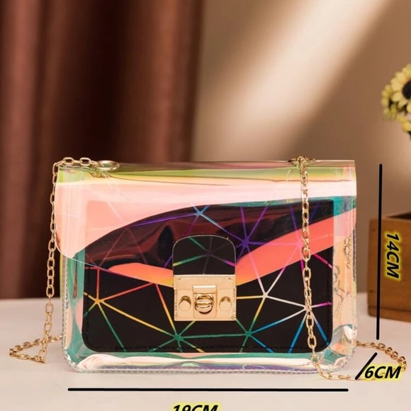 BRAND NEW Geometric pattern funky square crossbody black gold small bag - Picture 5 of 9